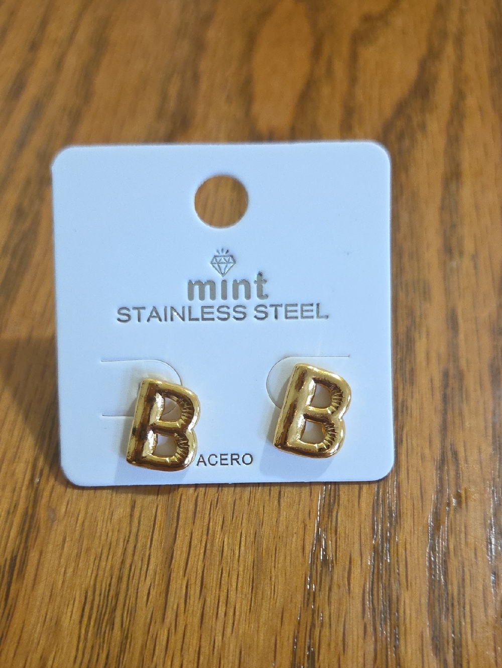 Mint Gold 'B' Letter Stud Earrings Stainless Steel